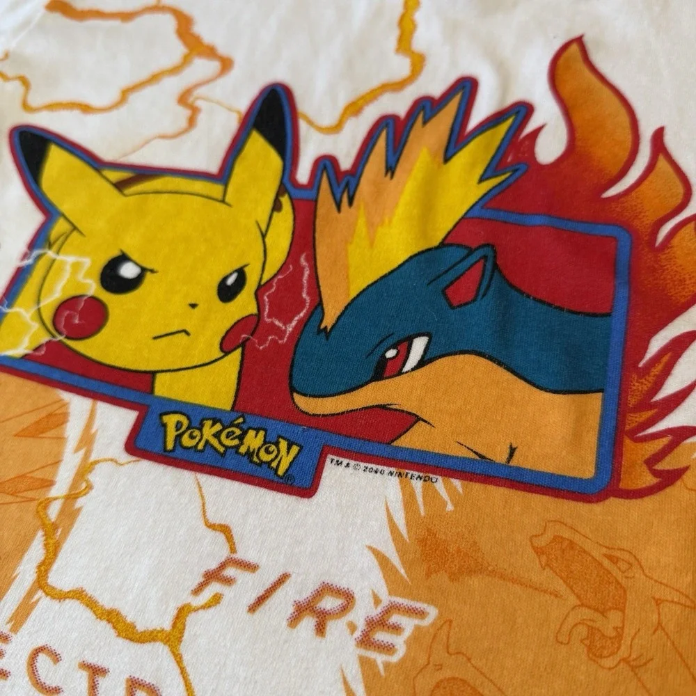 Vintage Pokémon Fire Electric Pikachu Quilava‎ Pajama Top 2000 Charizard Size 10